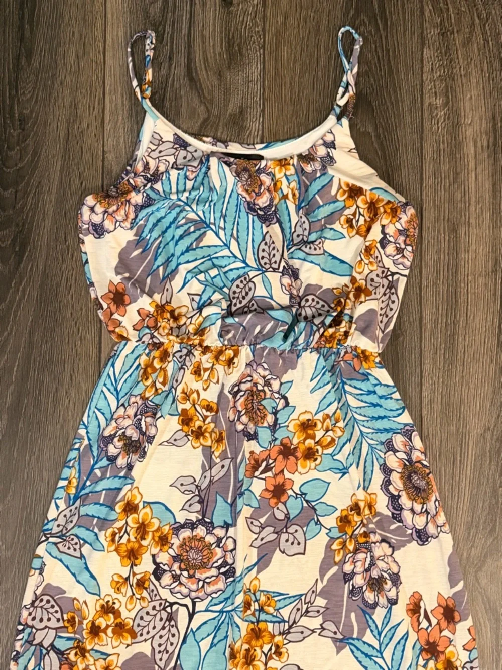 NAÏF Tropical Floral Maxi Dress Blue Tan White Small Summer Boho Vacation - Picture 8 of 15